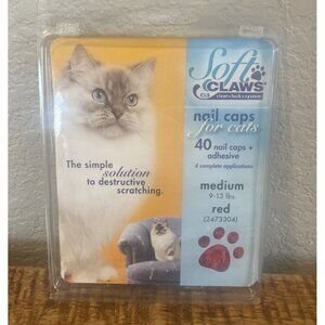 New soft Claws Nail Caps for Cats Medium Red 40 Nail Caps & Adhesive Scratching